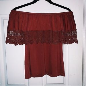 Off Shoulder Rust Crochet Top